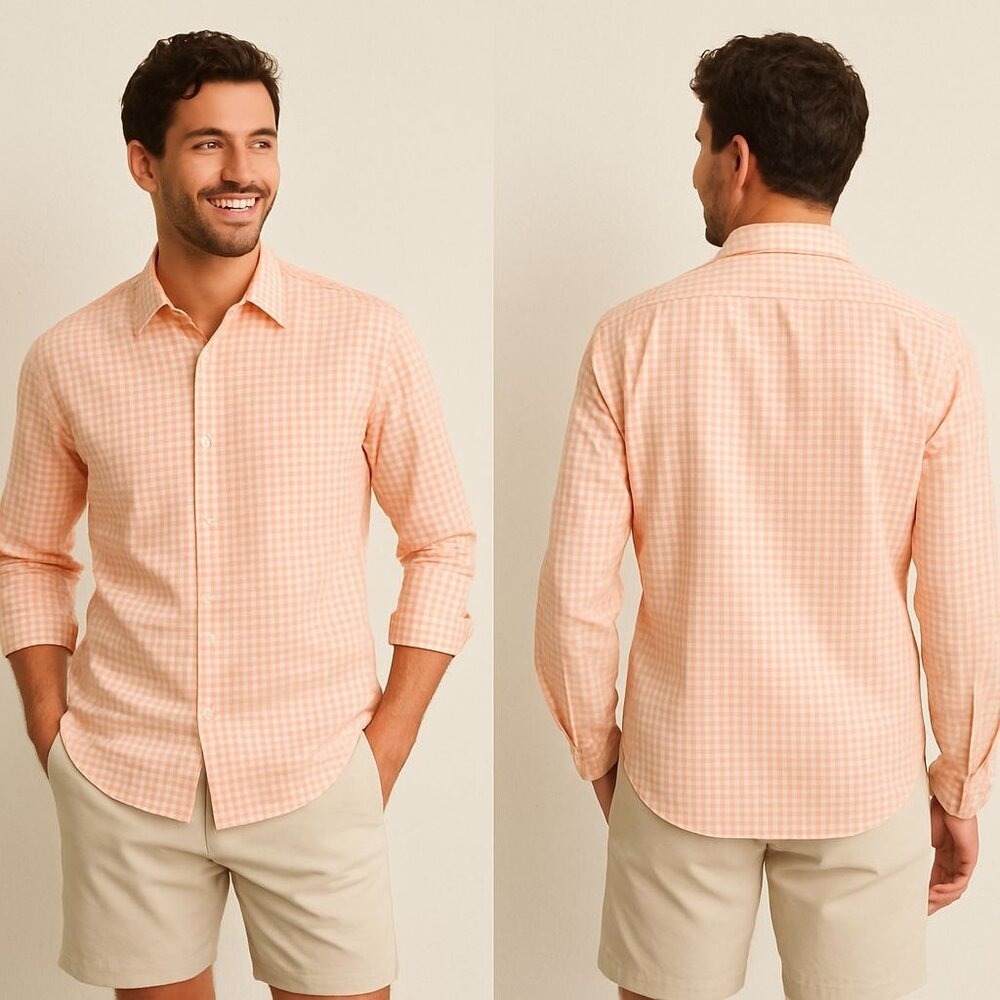 California Shirt Co. Long Sleeve Shirt Mens Medium Gingham Preppy Coastal Casual